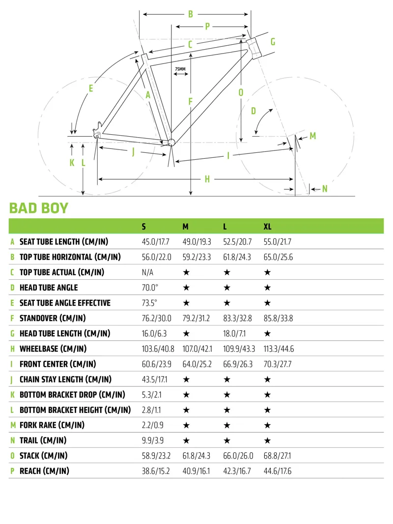 cannondale bad boy size chart