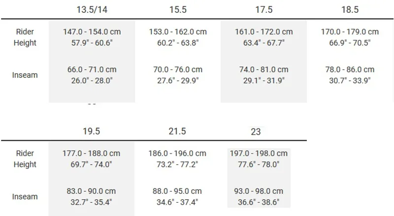 trek marlin 5 bike size chart