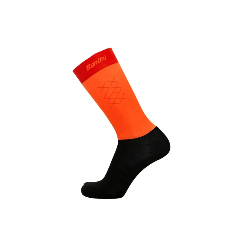 M, Orange Santini Fluorescent Orange 2019 Redux Low-Profile Aero Cycling Socks