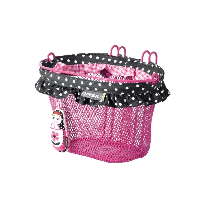 Basil Jasmin Baboushka Kids Front Oval Bike Basket 12-20 Grey/ Pink