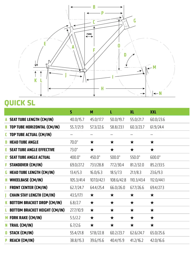 Cannondale quick 3 sales size chart