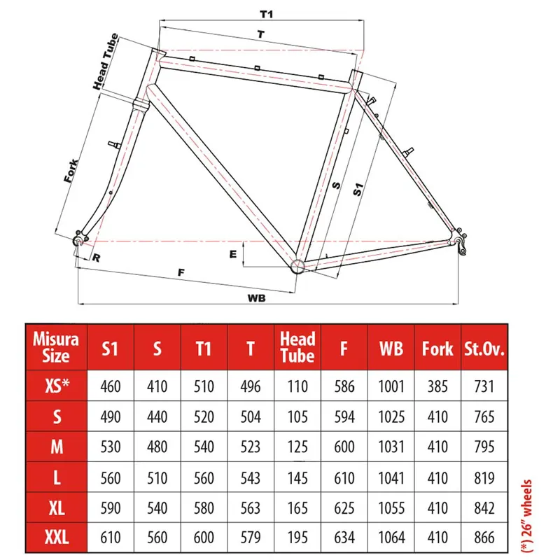 Cinelli frame size store chart