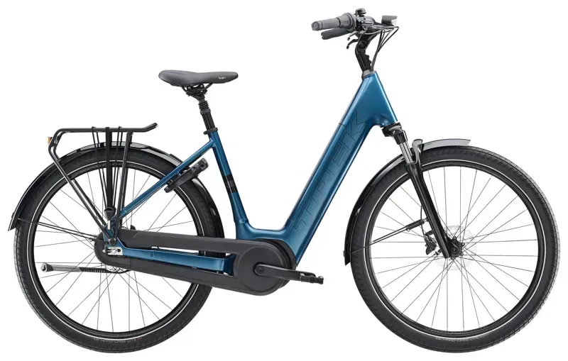 Trek District+ 3 Lowstep 400w Electric City Bike in Aquatic