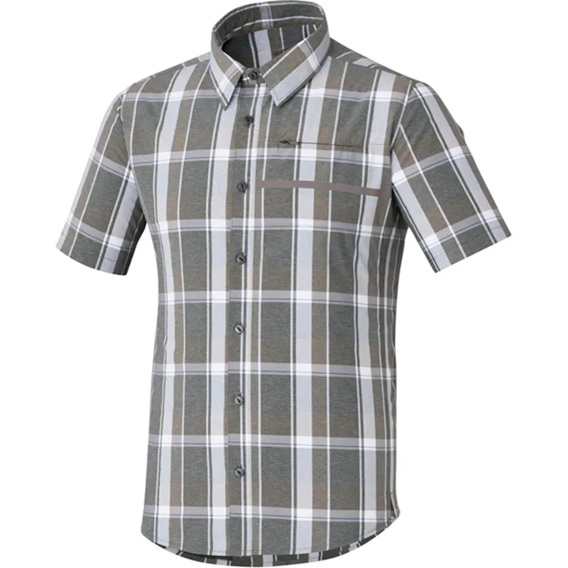 Shimano Mens Transit Check Short Sleeve Shirt in Grey
