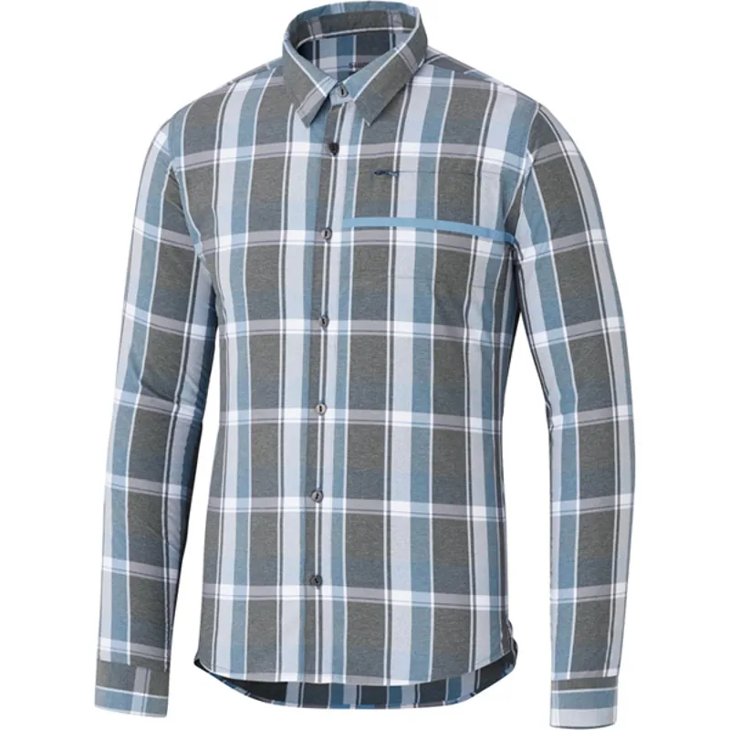 Shimano Mens Transit Check Long Sleeve Shirt in Grey
