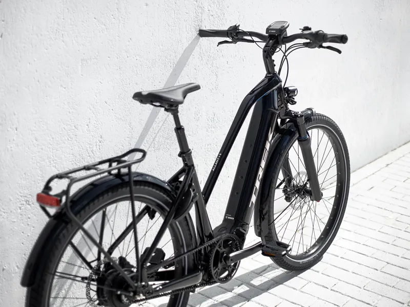 Trek Allant+ 9 Stagger 2022 Electric Hybrid Bike Trek Black/Alpine Blue-1