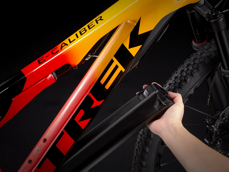 Trek E-Caliber 9.8 GX EU 2022 Carbon Electric Mountain Bike Marigold/Radioactive Red/Black-1