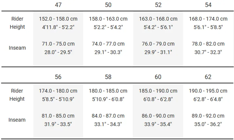 Trek emonda on sale alr size chart