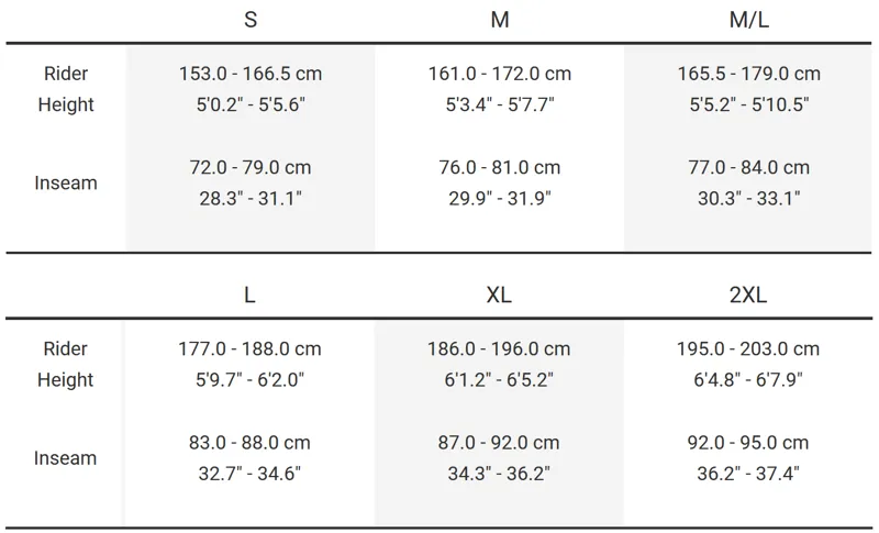 Trek top fuel size chart sale