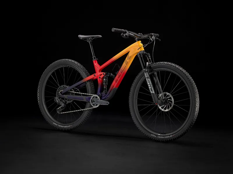 Trek Top Fuel 9.8 GX AXS 2022 Carbon Mountain Bike Marigold to Red to Purple Abyss Fade-1