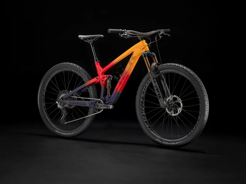 Trek Top Fuel 9.9 XTR 2022 Carbon Full Suspension Mountain Bike Marigold to Red to Purple Abyss Fade-1