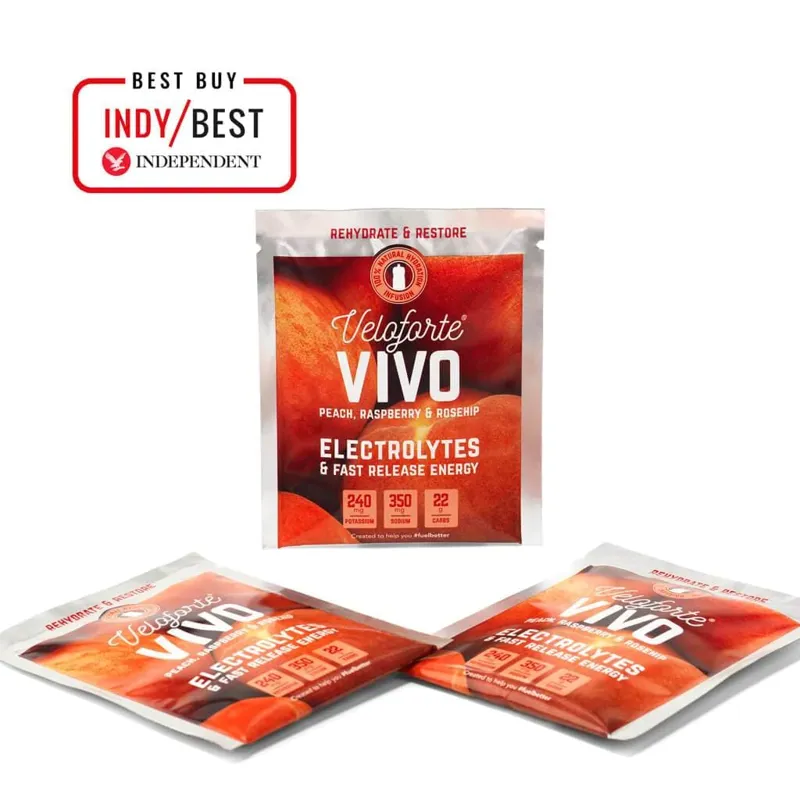 Veloforte Vivo Electrolyte Powder Single Sachet - Peach Raspberry and Rosehip - Vegan Friendly