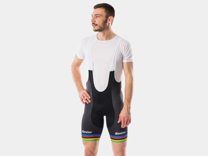 Santini Trek-Segafredo World Champion Replica Mens Bibshorts in Black