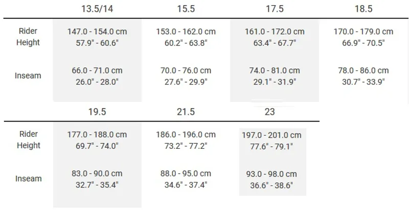 trek fuel ex 5 size chart