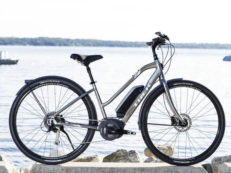 Trek Verve + Low-Step 2019 Womens Hybrid E-bike Grey-1